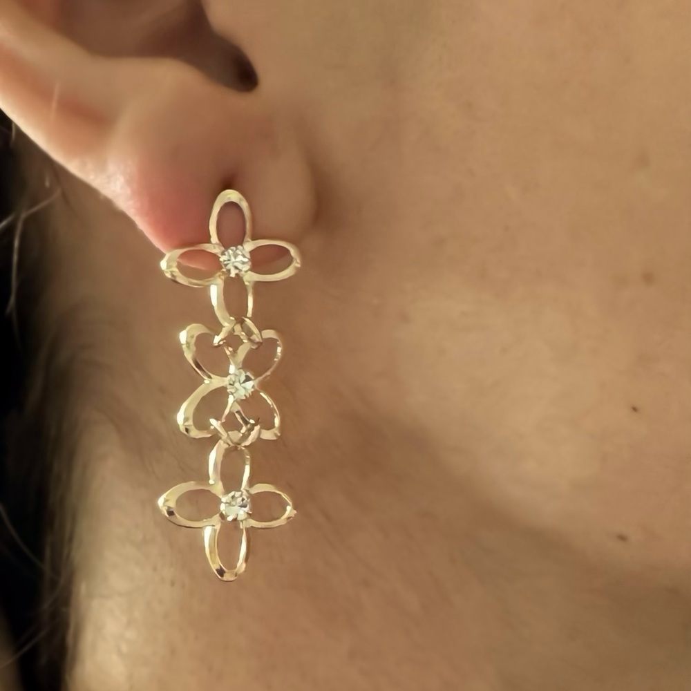 18k Gold Plated - Flower Dangle Earrings
